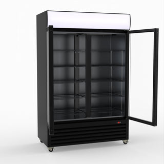 Thermaster 1200L Two Glass Door Colourbond Upright Drink Fridge Black LG-1200BP
