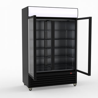 Thermaster 1200L Two Glass Door Colourbond Upright Drink Fridge Black LG-1200BP