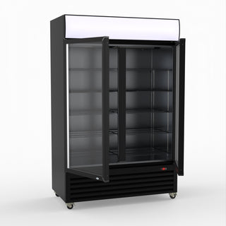 Thermaster 1200L Two Glass Door Colourbond Upright Drink Fridge Black LG-1200BP