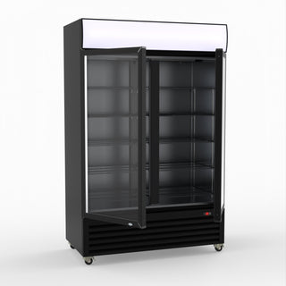 Thermaster 1200L Two Glass Door Colourbond Upright Drink Fridge Black LG-1200BP