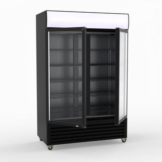Thermaster 1200L Two Glass Door Colourbond Upright Drink Fridge Black LG-1200BP