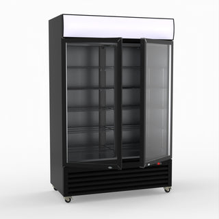 Thermaster 1200L Two Glass Door Colourbond Upright Drink Fridge Black LG-1200BP