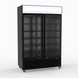Thermaster 1200L Two Glass Door Colourbond Upright Drink Fridge Black LG-1200BP