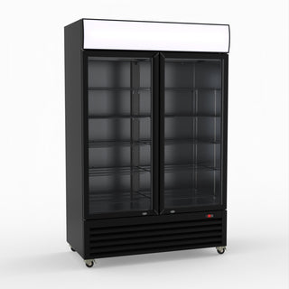 Thermaster 1200L Two Glass Door Colourbond Upright Drink Fridge Black LG-1200BP