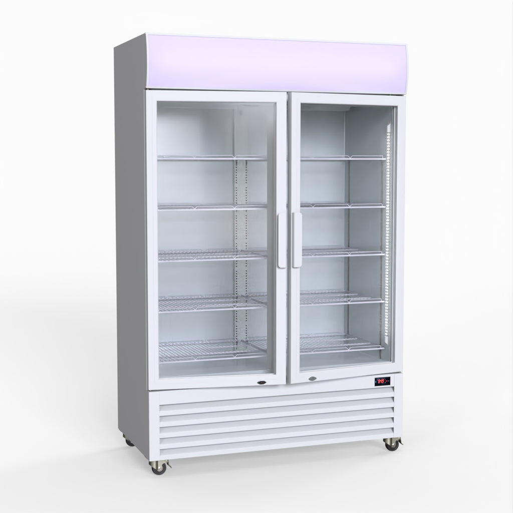 Thermaster 1200L Two Glass Door Colourbond Upright Drink Fridge White LG-1200P
