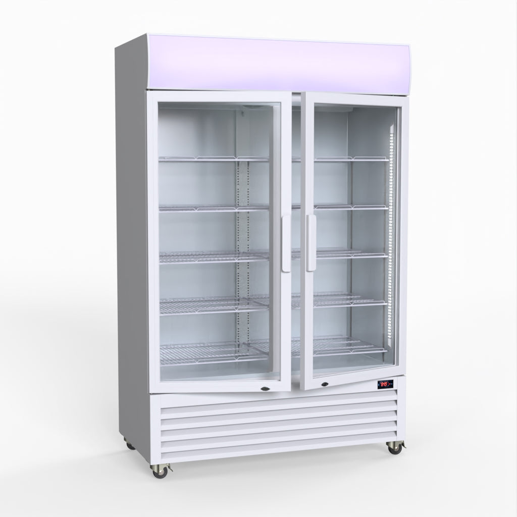 Thermaster 1200L Two Glass Door Colourbond Upright Drink Fridge White LG-1200P