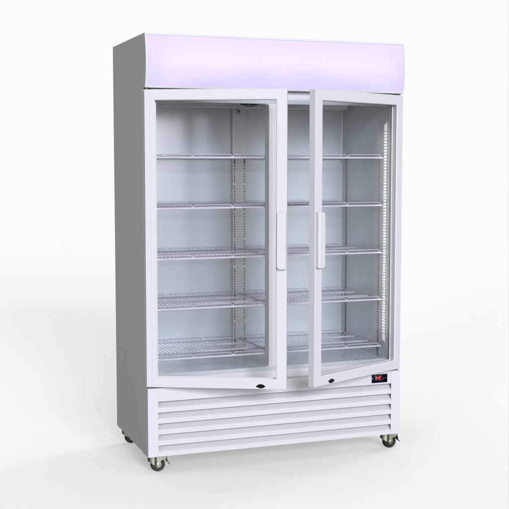 Thermaster 1200L Two Glass Door Colourbond Upright Drink Fridge White LG-1200P
