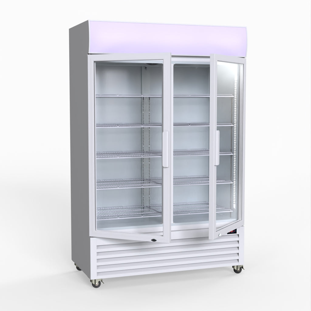 Thermaster 1200L Two Glass Door Colourbond Upright Drink Fridge White LG-1200P