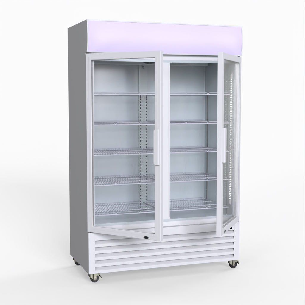Thermaster 1200L Two Glass Door Colourbond Upright Drink Fridge White LG-1200P