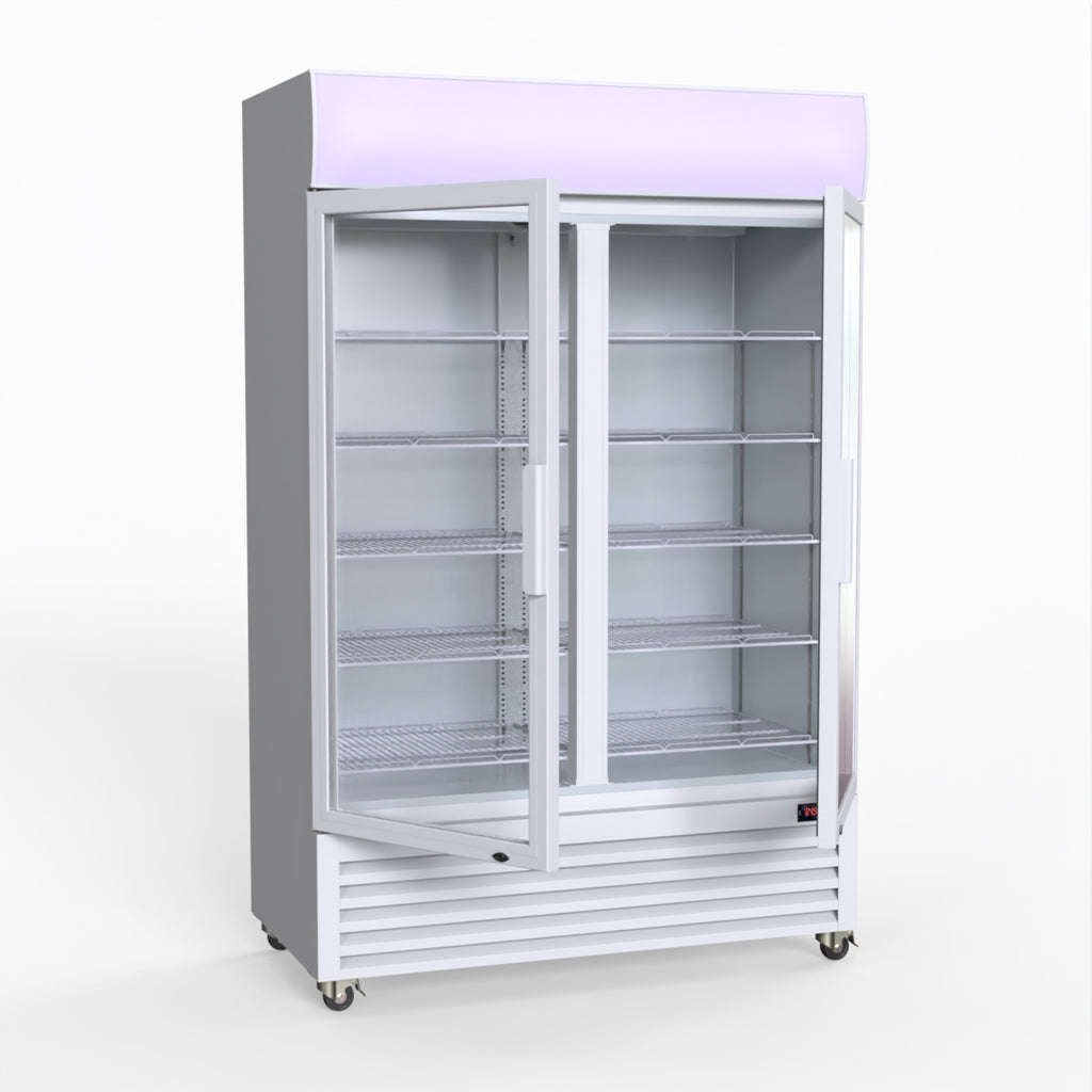 Thermaster 1200L Two Glass Door Colourbond Upright Drink Fridge White LG-1200P