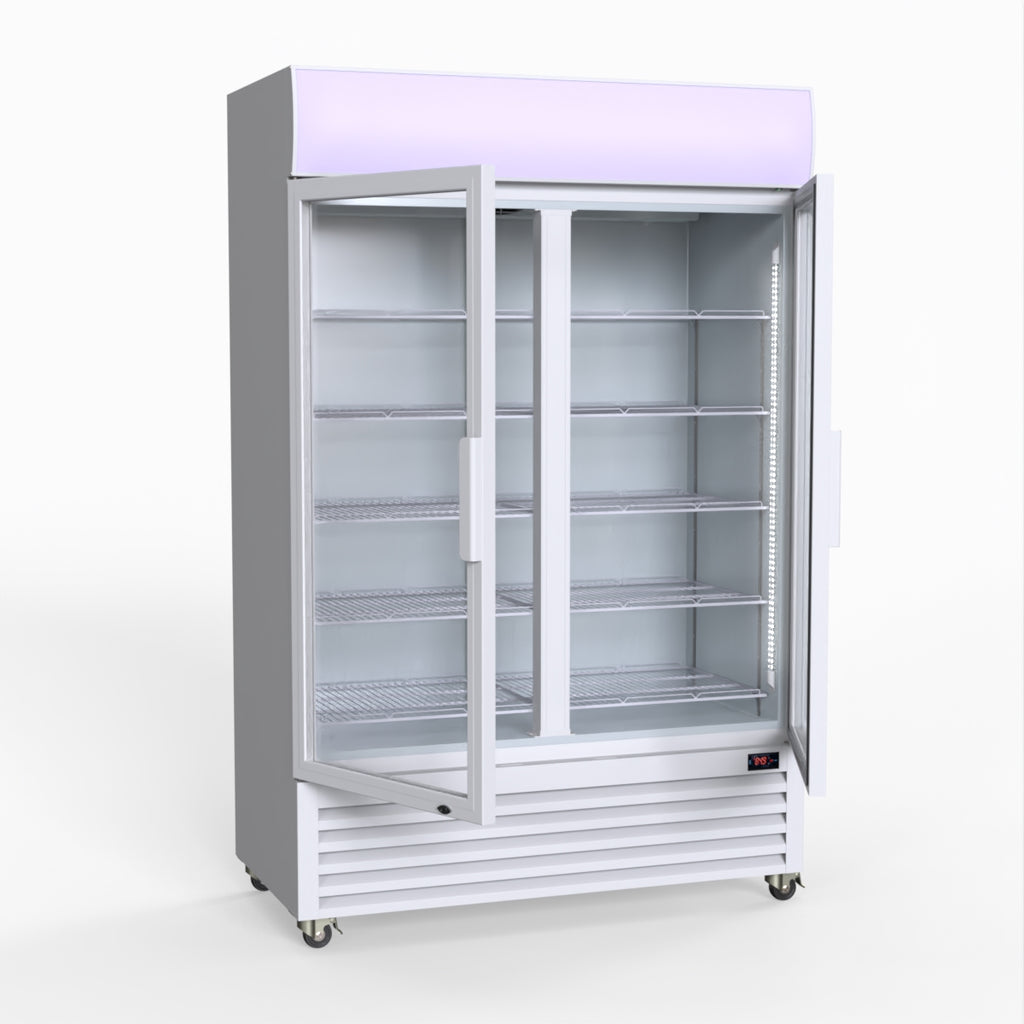 Thermaster 1200L Two Glass Door Colourbond Upright Drink Fridge White LG-1200P