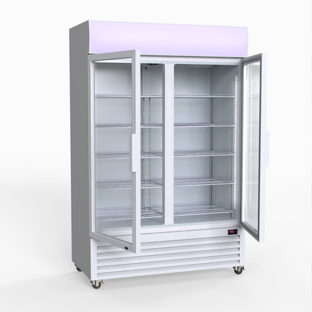 Thermaster 1200L Two Glass Door Colourbond Upright Drink Fridge White LG-1200P