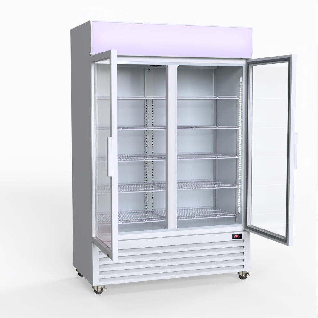 Thermaster 1200L Two Glass Door Colourbond Upright Drink Fridge White LG-1200P