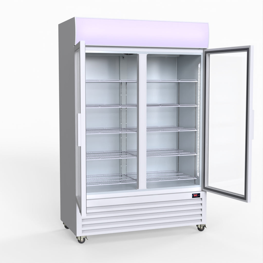 Thermaster 1200L Two Glass Door Colourbond Upright Drink Fridge White LG-1200P