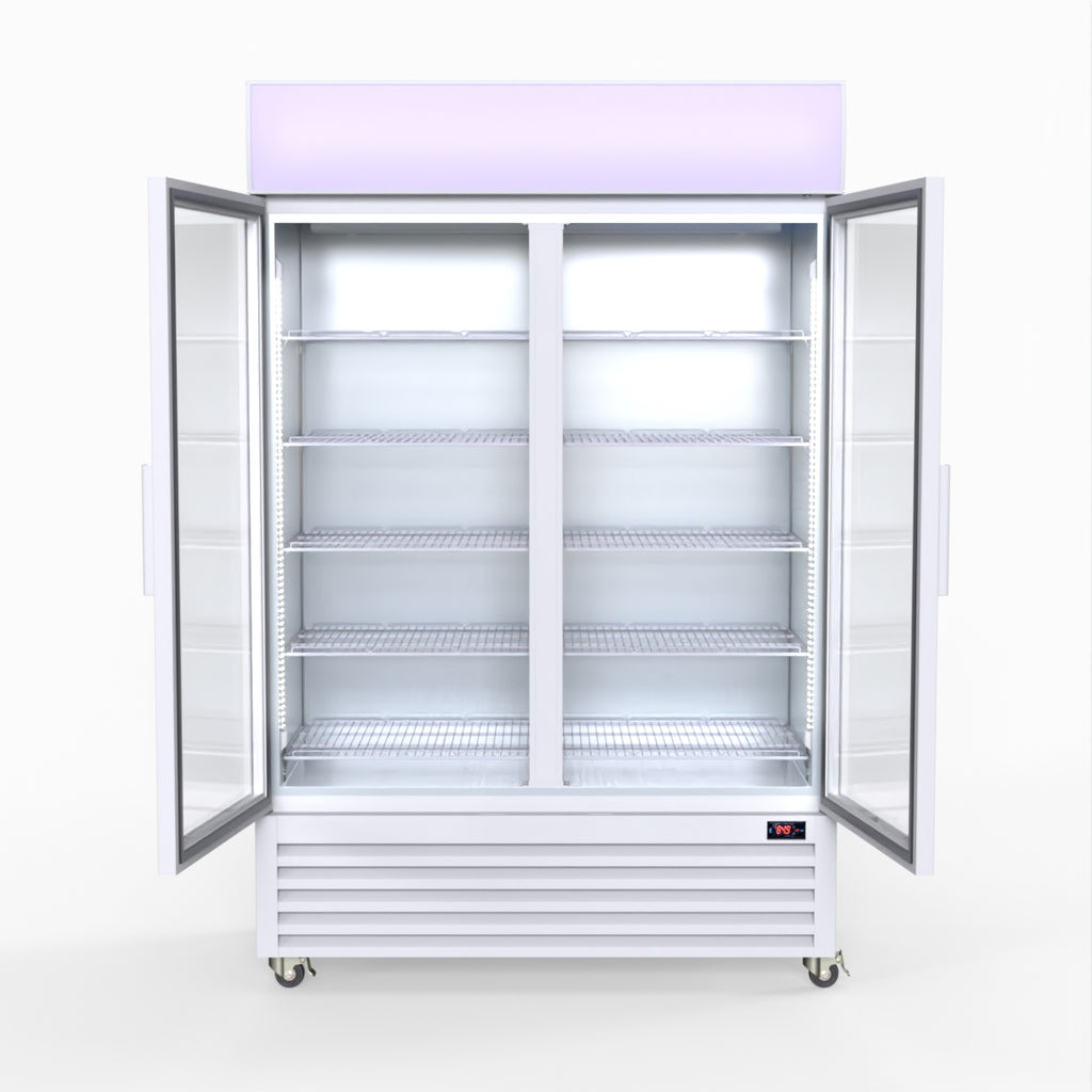 Thermaster 1200L Two Glass Door Colourbond Upright Drink Fridge White LG-1200P
