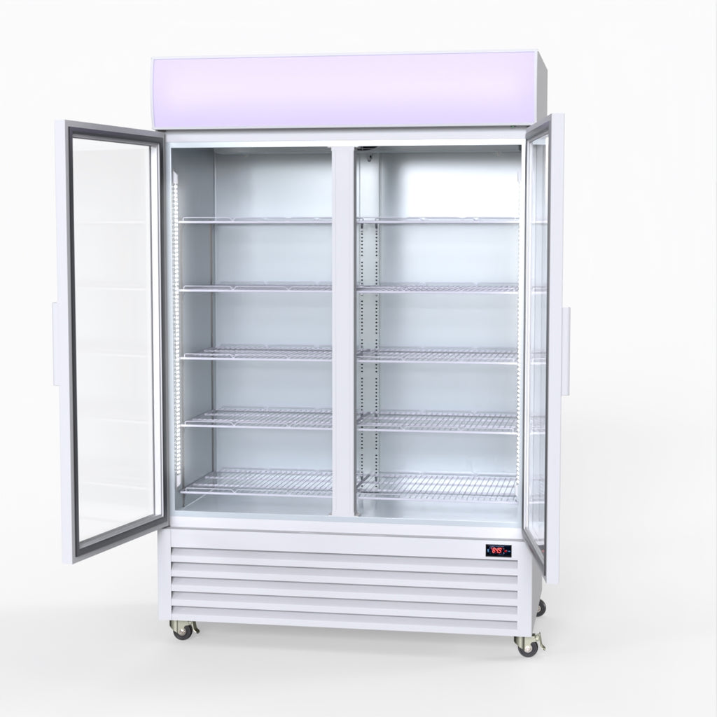 Thermaster 1200L Two Glass Door Colourbond Upright Drink Fridge White LG-1200P