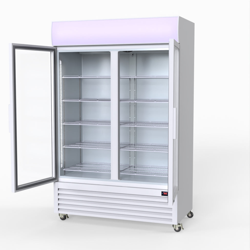 Thermaster 1200L Two Glass Door Colourbond Upright Drink Fridge White LG-1200P