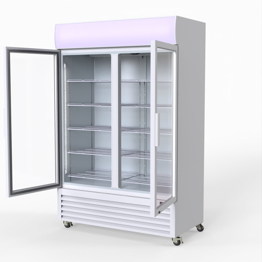 Thermaster 1200L Two Glass Door Colourbond Upright Drink Fridge White LG-1200P