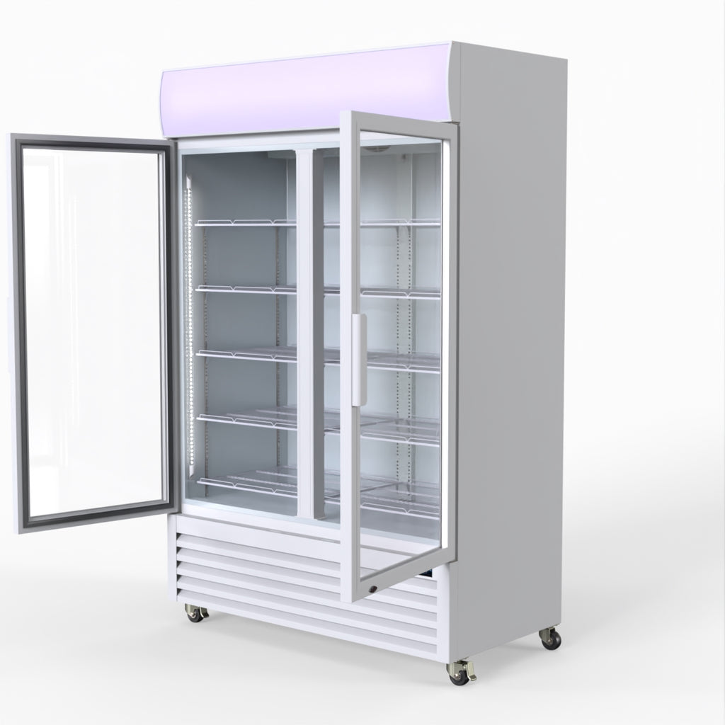 Thermaster 1200L Two Glass Door Colourbond Upright Drink Fridge White LG-1200P