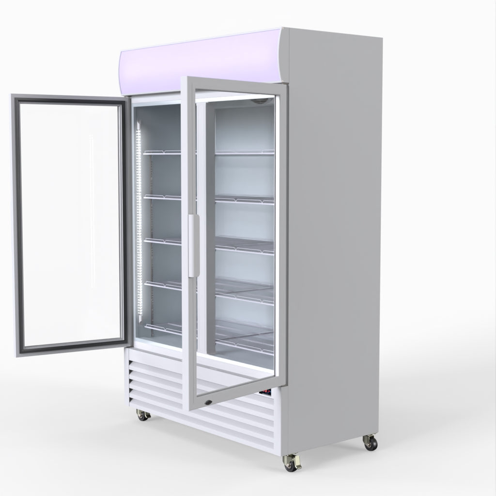 Thermaster 1200L Two Glass Door Colourbond Upright Drink Fridge White LG-1200P