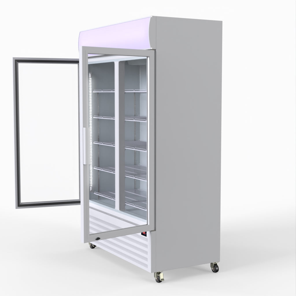 Thermaster 1200L Two Glass Door Colourbond Upright Drink Fridge White LG-1200P