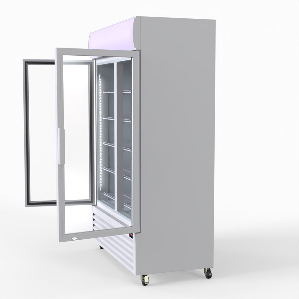Thermaster 1200L Two Glass Door Colourbond Upright Drink Fridge White LG-1200P