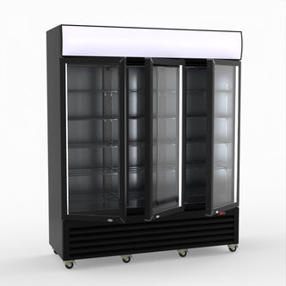 Thermaster 1200L 3 Glass Door Colourbond Upright Drink Fridge Black LG-1203BP
