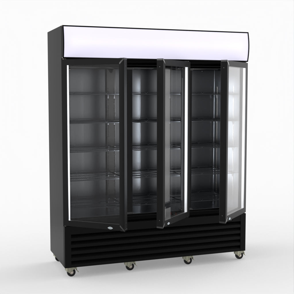 Thermaster 1200L 3 Glass Door Colourbond Upright Drink Fridge Black LG-1203BP
