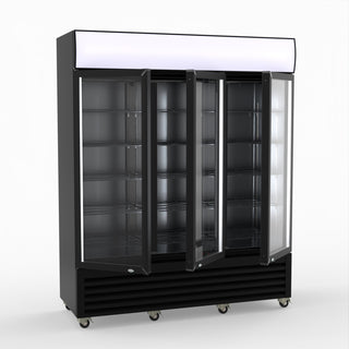 Thermaster 1200L 3 Glass Door Colourbond Upright Drink Fridge Black LG-1203BP