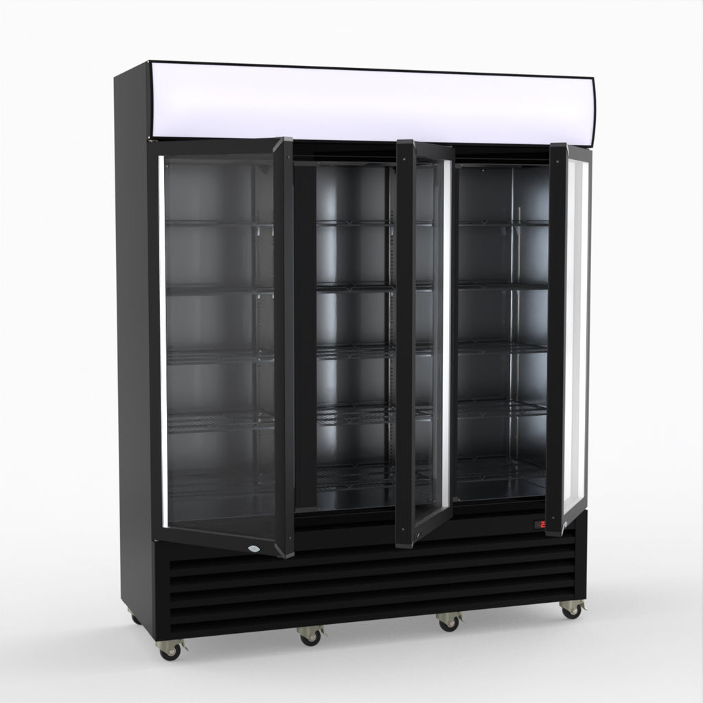 Thermaster 1200L 3 Glass Door Colourbond Upright Drink Fridge Black LG-1203BP