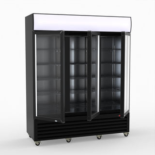 Thermaster 1200L 3 Glass Door Colourbond Upright Drink Fridge Black LG-1203BP
