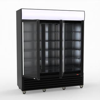 Thermaster 1200L 3 Glass Door Colourbond Upright Drink Fridge Black LG-1203BP