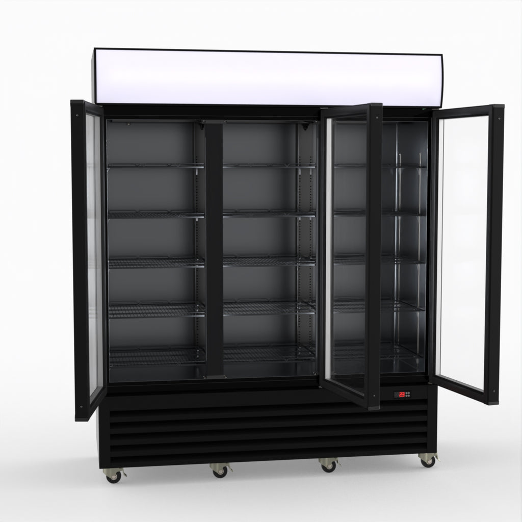 Thermaster 1200L 3 Glass Door Colourbond Upright Drink Fridge Black LG-1203BP