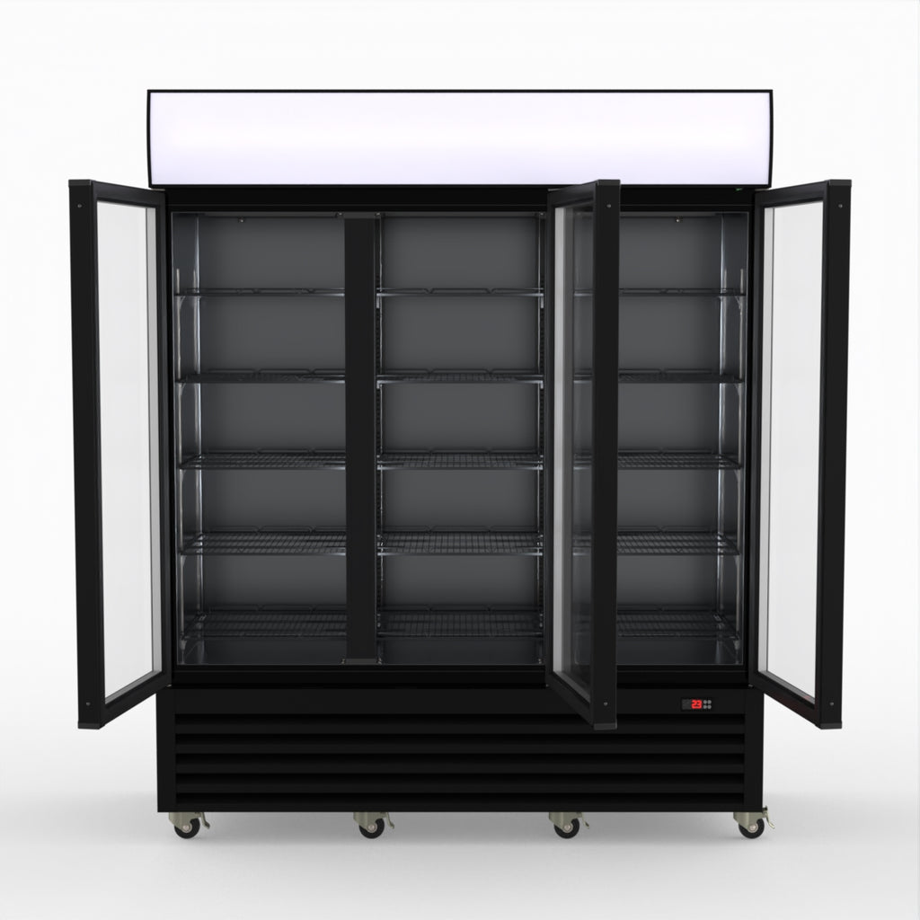 Thermaster 1200L 3 Glass Door Colourbond Upright Drink Fridge Black LG-1203BP