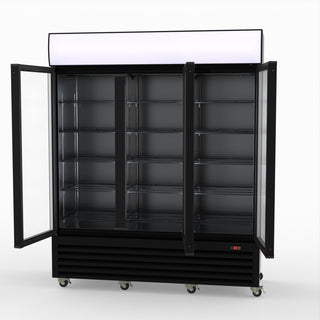 Thermaster 1200L 3 Glass Door Colourbond Upright Drink Fridge Black LG-1203BP