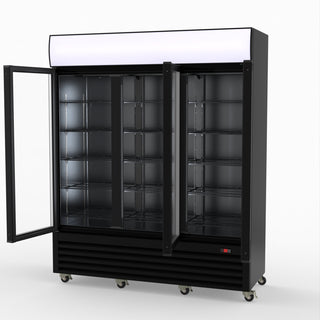 Thermaster 1200L 3 Glass Door Colourbond Upright Drink Fridge Black LG-1203BP