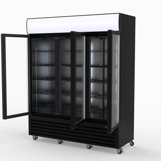 Thermaster 1200L 3 Glass Door Colourbond Upright Drink Fridge Black LG-1203BP