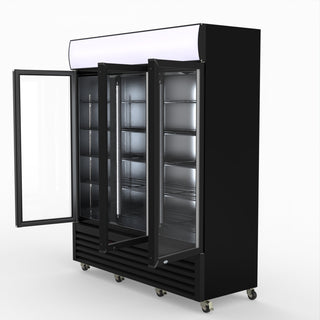 Thermaster 1200L 3 Glass Door Colourbond Upright Drink Fridge Black LG-1203BP