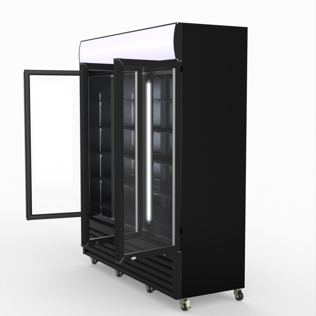 Thermaster 1200L 3 Glass Door Colourbond Upright Drink Fridge Black LG-1203BP