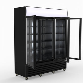 Thermaster 1200L 3 Glass Door Colourbond Upright Drink Fridge Black LG-1203BP