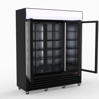 Thermaster 1200L 3 Glass Door Colourbond Upright Drink Fridge Black LG-1203BP