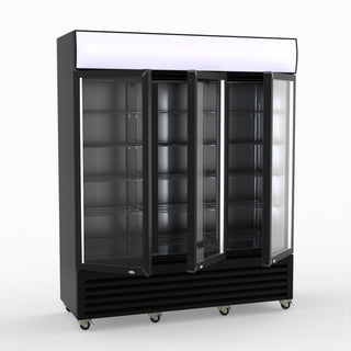 Thermaster 1200L 3 Glass Door Colourbond Upright Drink Fridge Black LG-1203BP