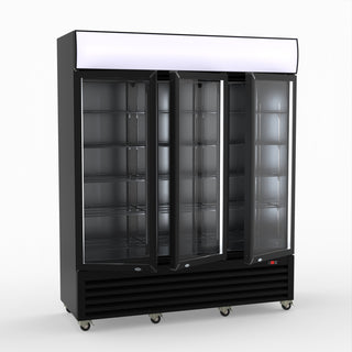 Thermaster 1200L 3 Glass Door Colourbond Upright Drink Fridge Black LG-1203BP