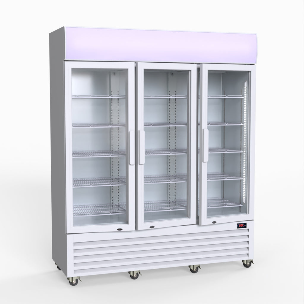 Thermaster 1200L 3 Glass Door Colourbond Upright Drink Fridge White LG-1203P