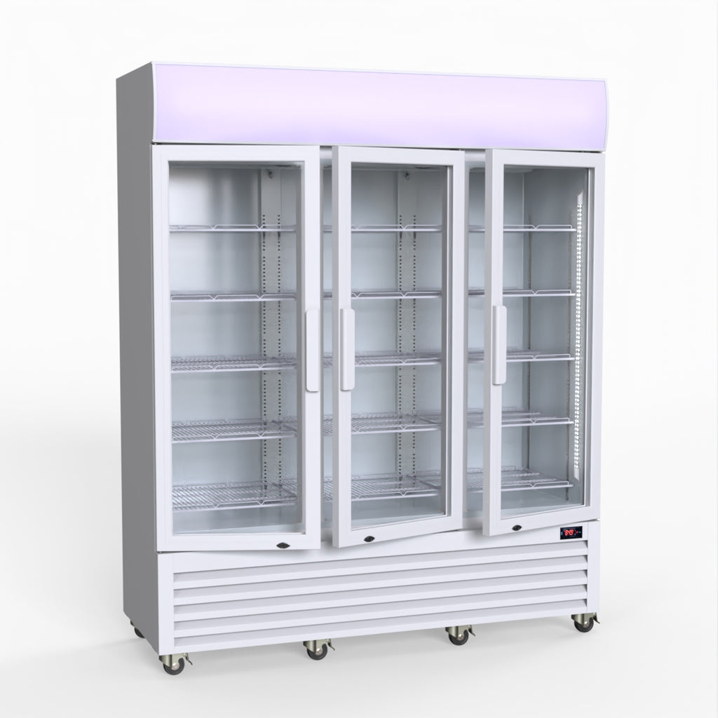 Thermaster 1200L 3 Glass Door Colourbond Upright Drink Fridge White LG-1203P