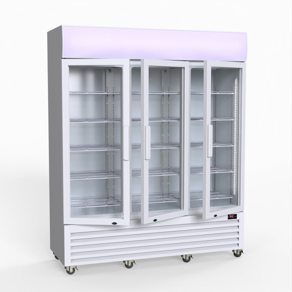Thermaster 1200L 3 Glass Door Colourbond Upright Drink Fridge White LG-1203P