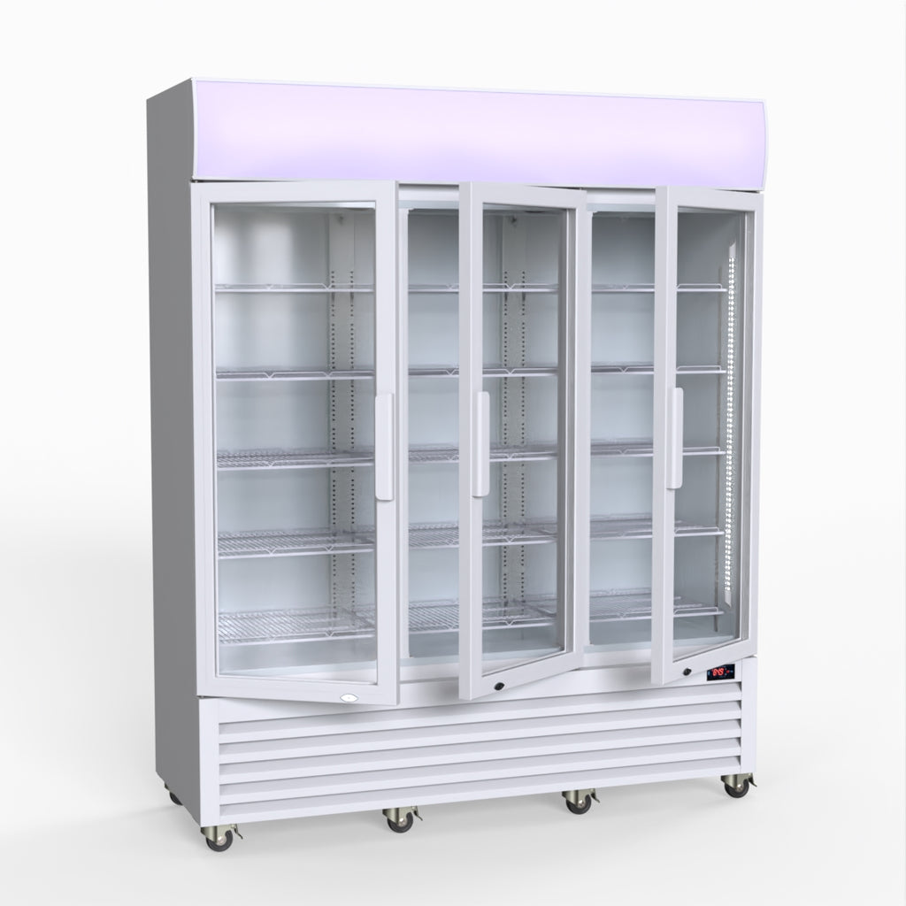 Thermaster 1200L 3 Glass Door Colourbond Upright Drink Fridge White LG-1203P