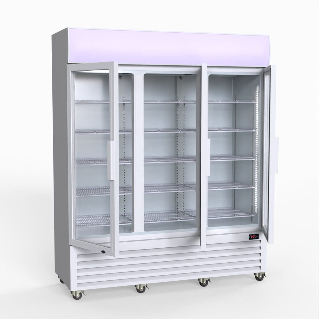Thermaster 1200L 3 Glass Door Colourbond Upright Drink Fridge White LG-1203P