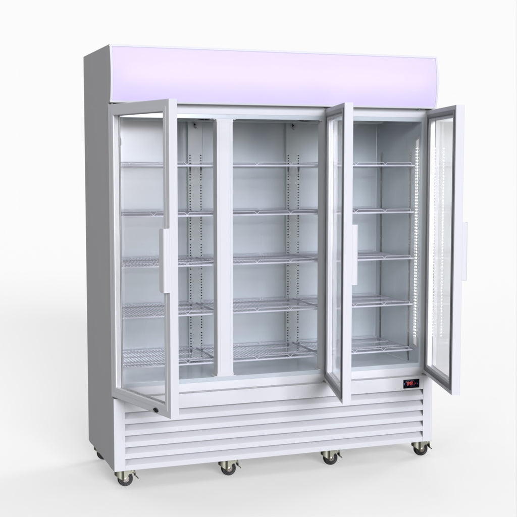 Thermaster 1200L 3 Glass Door Colourbond Upright Drink Fridge White LG-1203P
