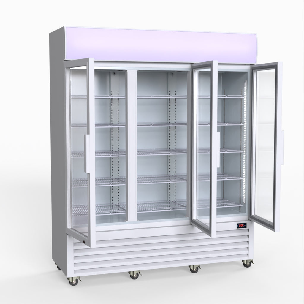 Thermaster 1200L 3 Glass Door Colourbond Upright Drink Fridge White LG-1203P